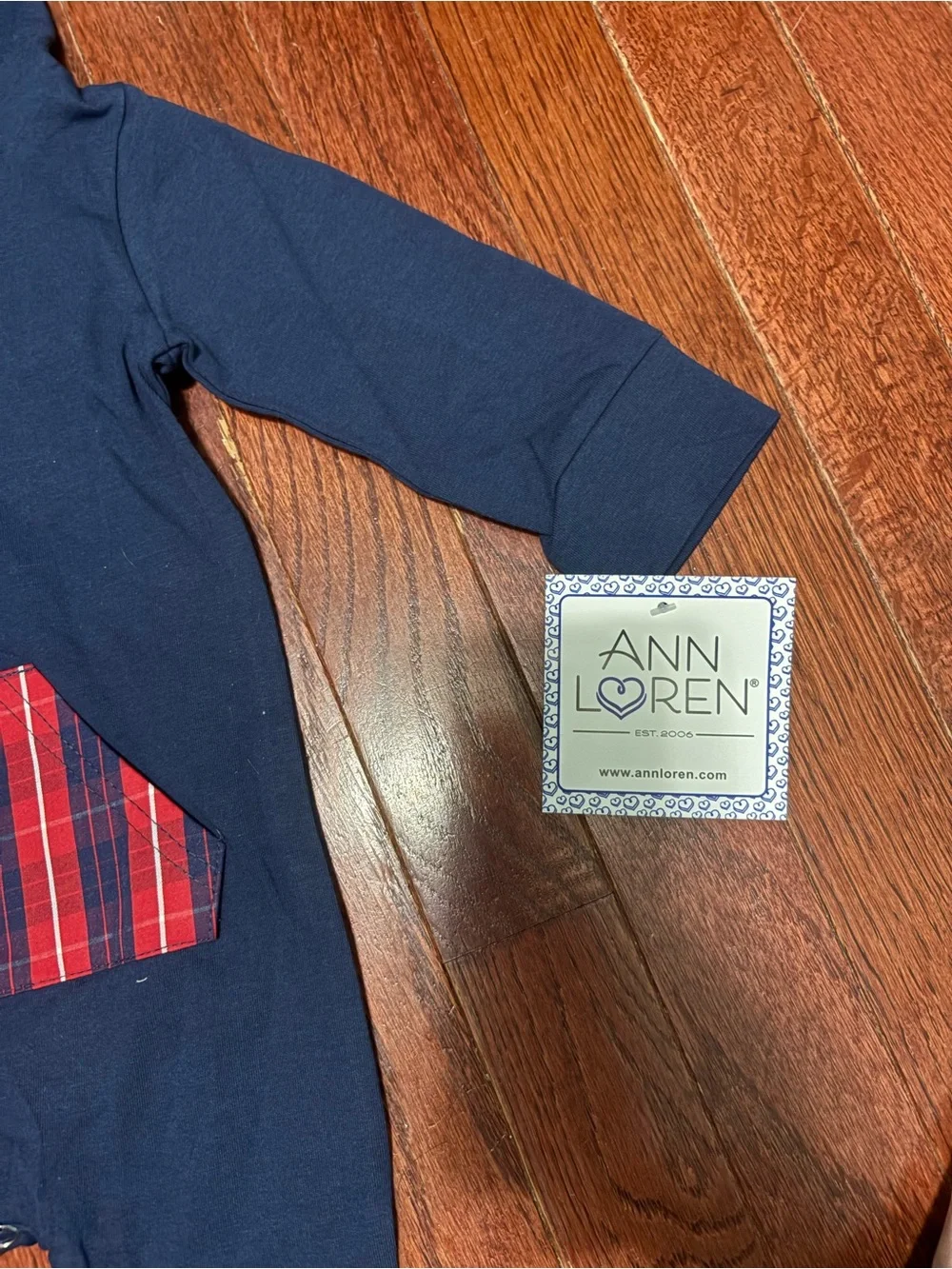 Ann Loren Navy One-Piece with Red Plaid Hood & Pocket
